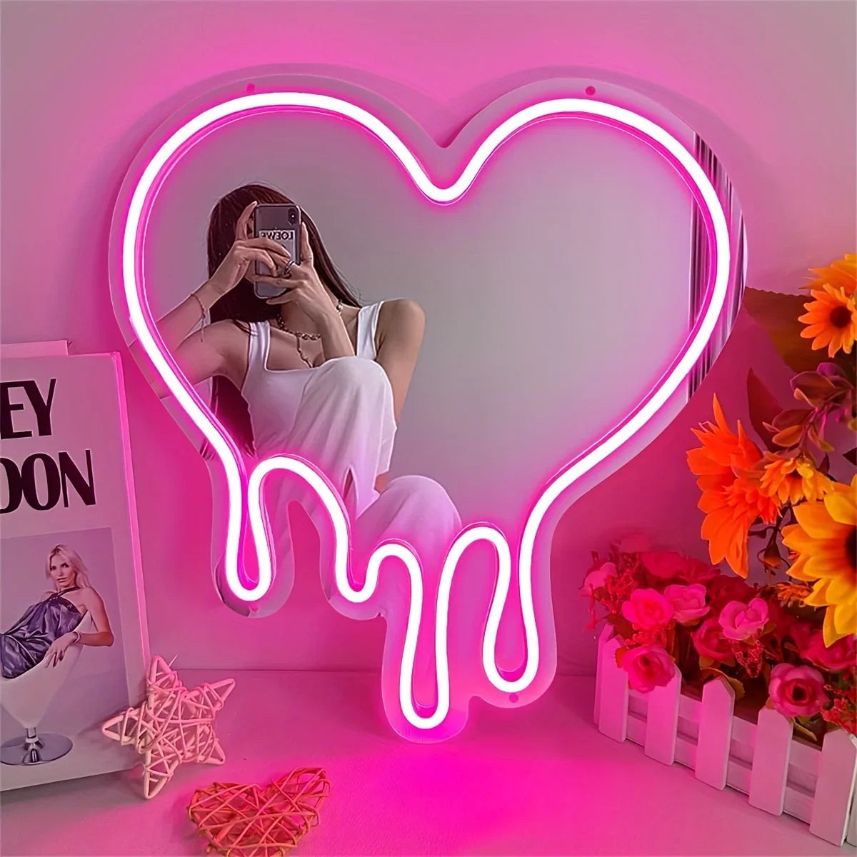 Neon Heart Mirror