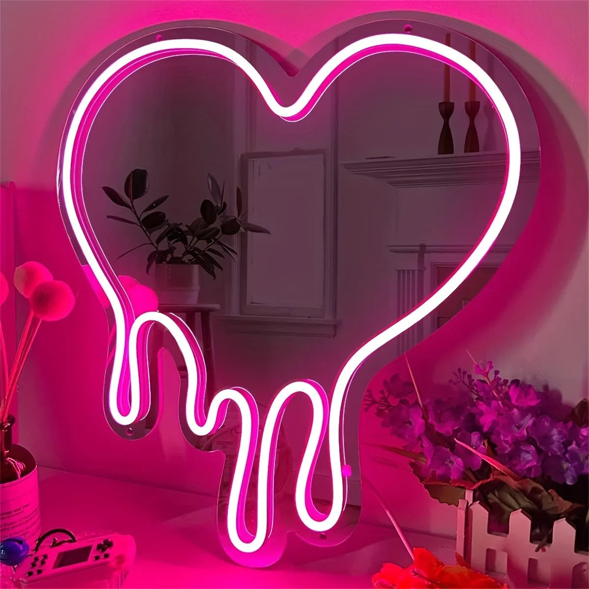 Neon Heart Mirror