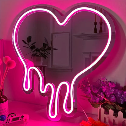 Neon Heart Mirror