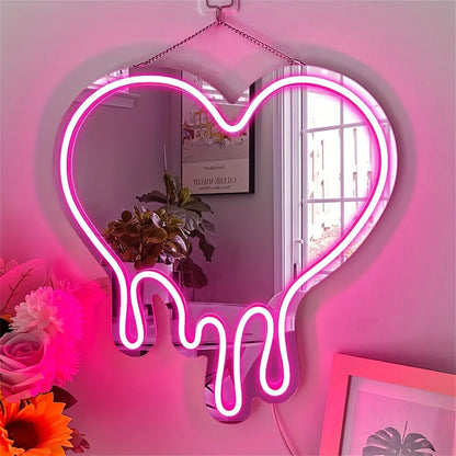Neon Heart Mirror