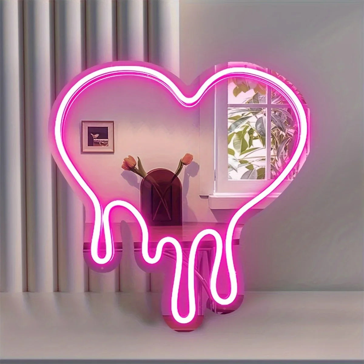 Neon Heart Mirror