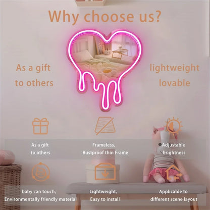 Neon Heart Mirror